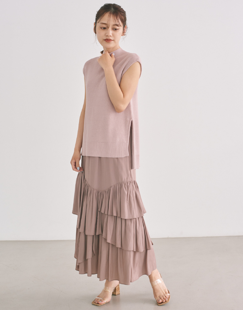 Knit Vest ×<br>Volume Skirt Set Dress
