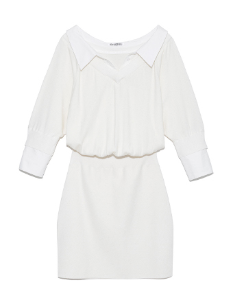 Off-Shoulder Shirt Combination Knit Dress White